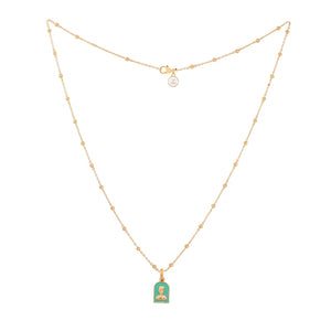 Tanit Aqua Enamel Charm Necklace, Gold Vermeil