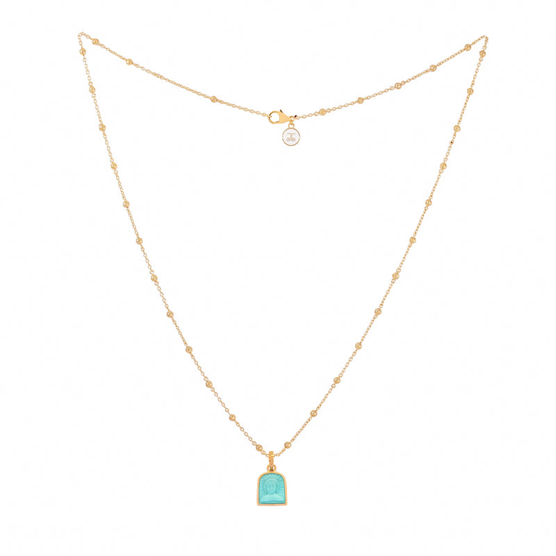 Tanit Carved Turquoise Charm Necklace, Gold Vermeil