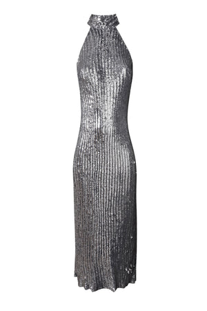 Silver Sequin Mermaid Halter Dress