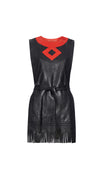 1960s Pierre Cardin Mod Space Black Lambskin Leather Fringed Mini Dress. Rent: £55/Day