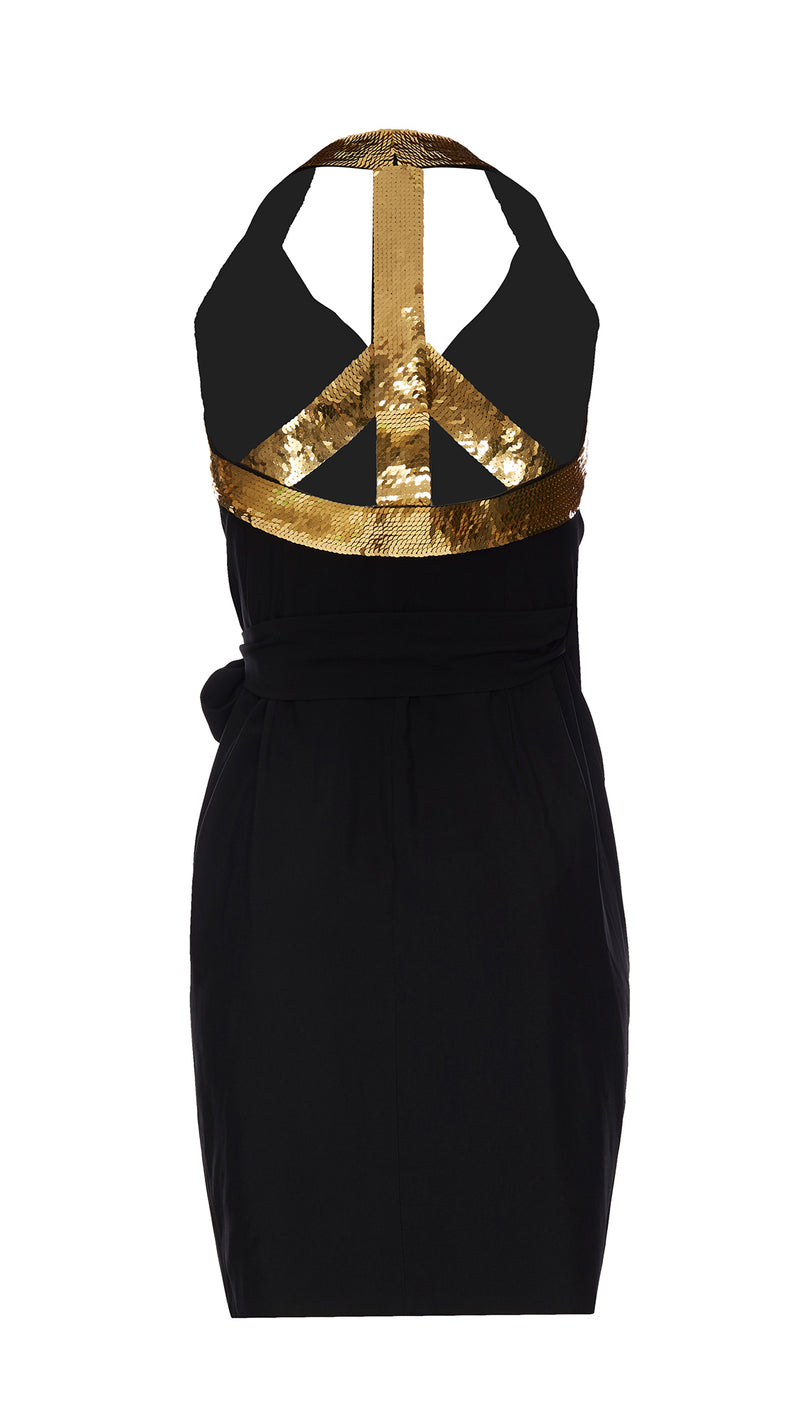 1994 Spring-Summer Moschino Cocktail Sequin "Peace" Sign Dress. Rent: £135/Day