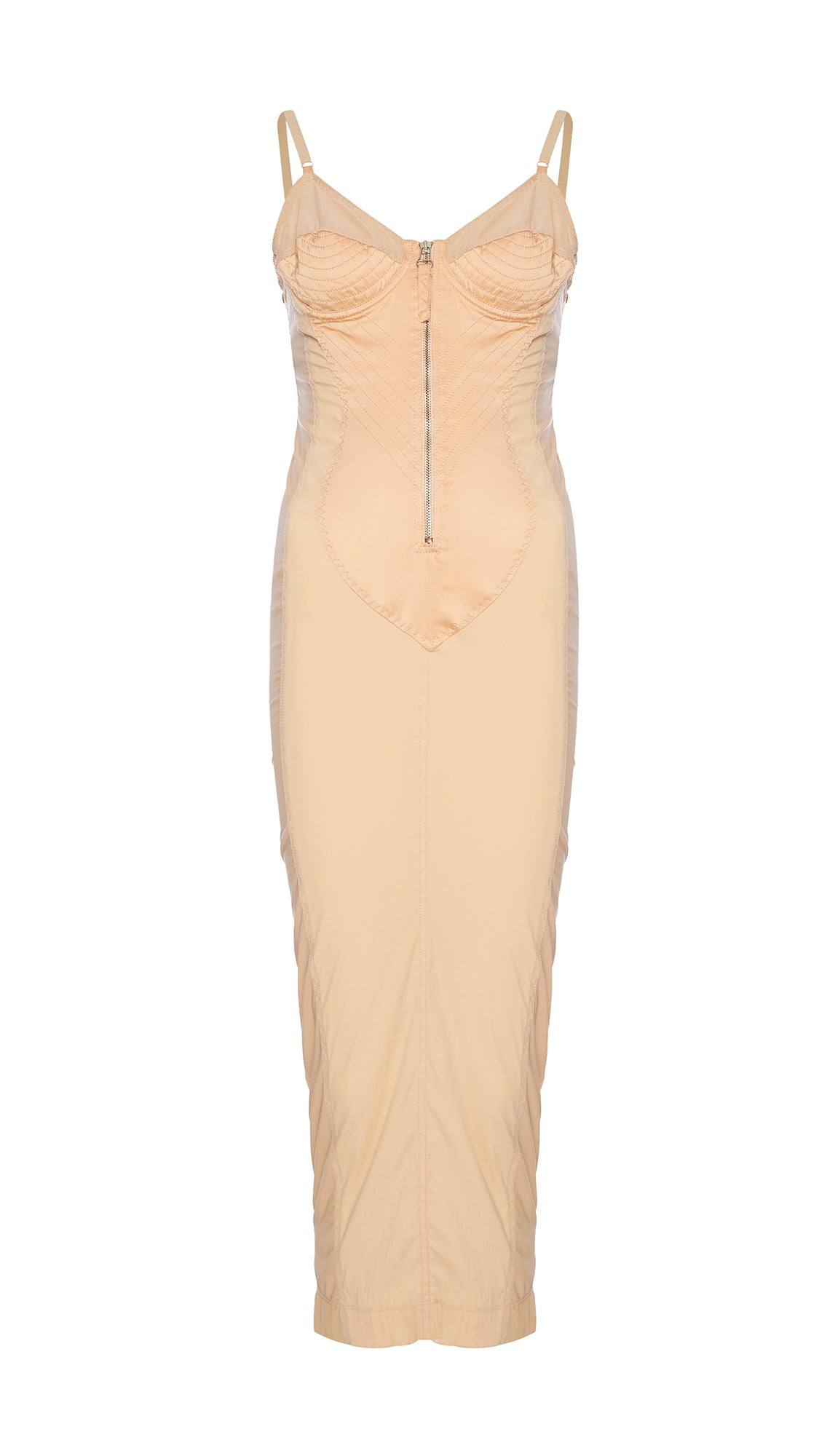 1990s Jean Paul Gaultier Iconic Cone Bust Blush Peach Corset Dress. Rent 100