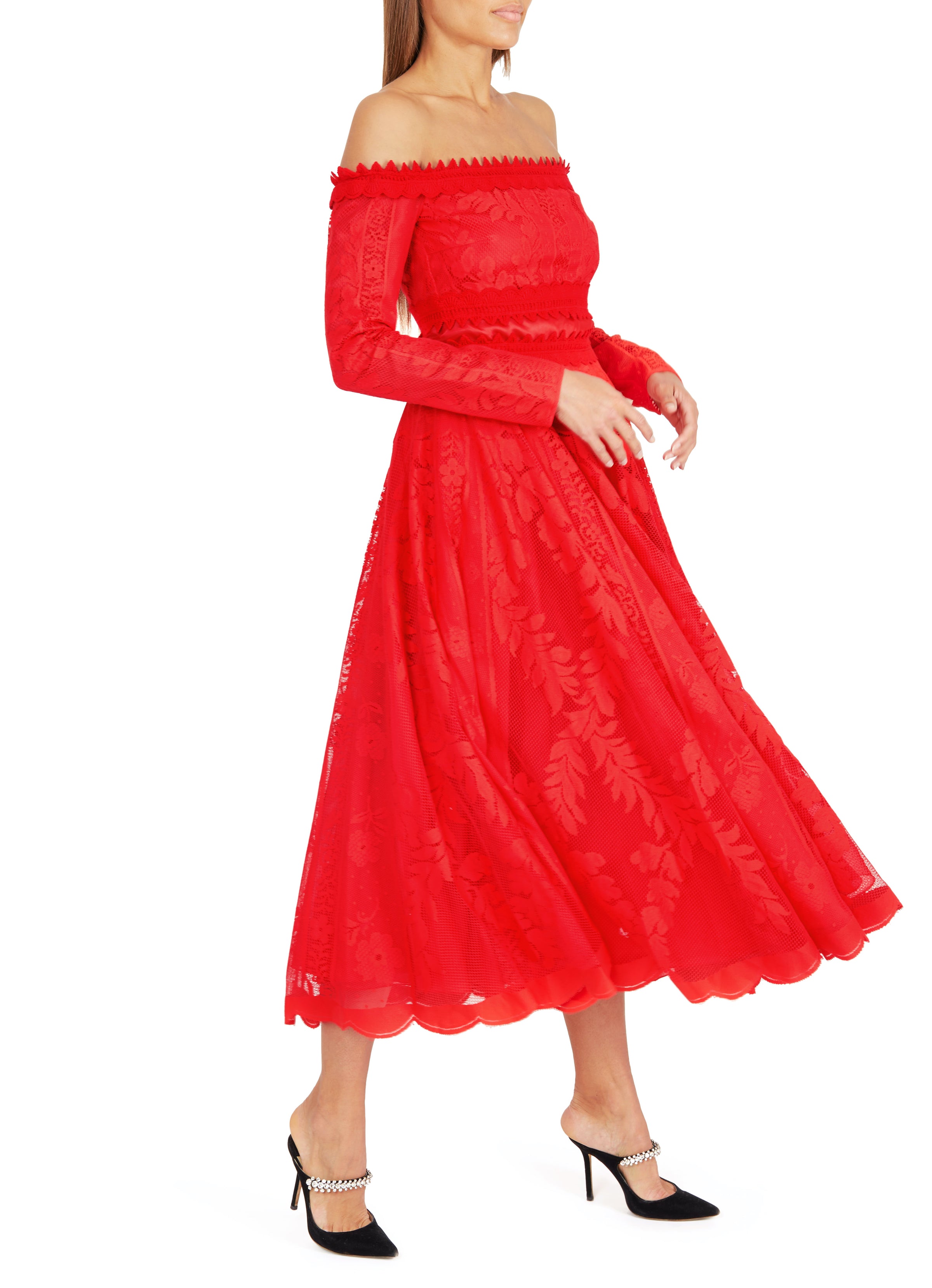 Red Lace Midi Dress