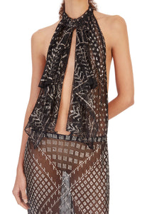 1920's Egyptian Halter Ruffle Gown