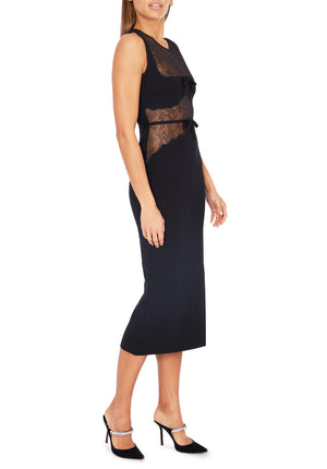 Long Knit Dress with Lace Chantilly Inlay