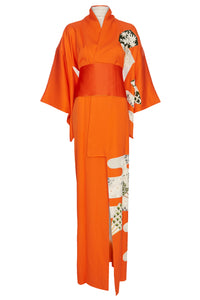 1970s Japanese Red Silk Kimono with Sash