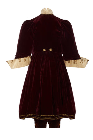 1800s Gentleman's Continental Velvet Frock Coat with Matching Breeches and Ivory Smock Shirt. Rent:£60/Day