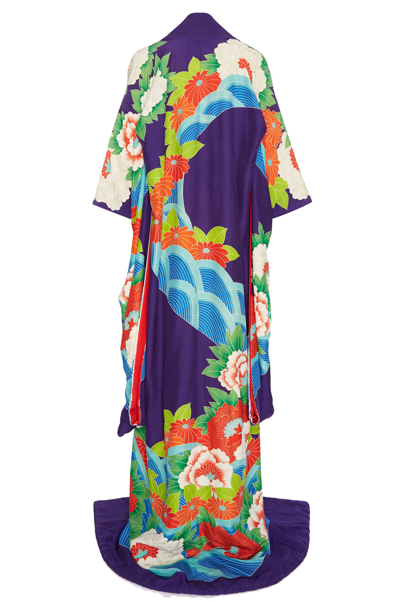 1970s Japanese Garden Silk Kimono with Sash