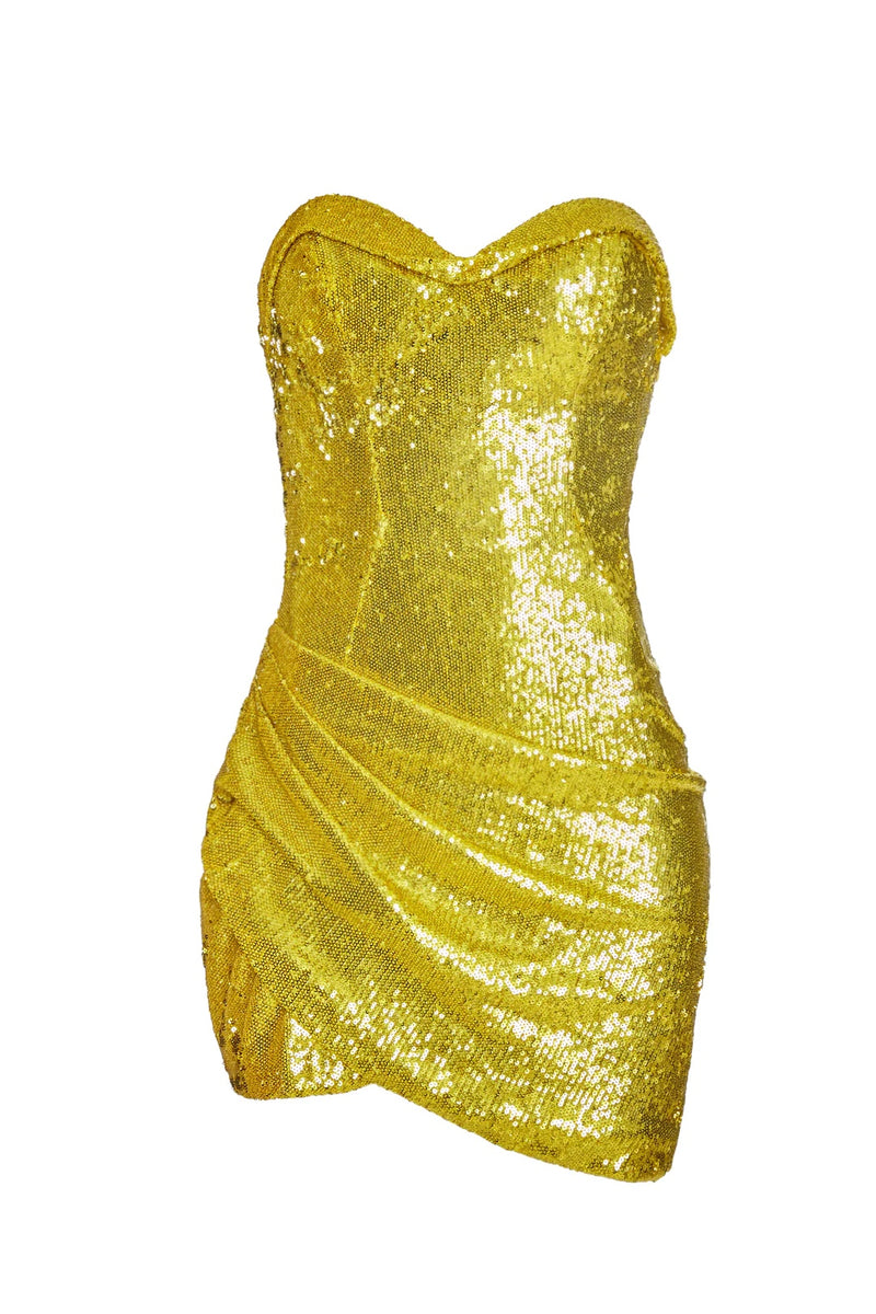 Draped Sequin Gold Mini Dress
