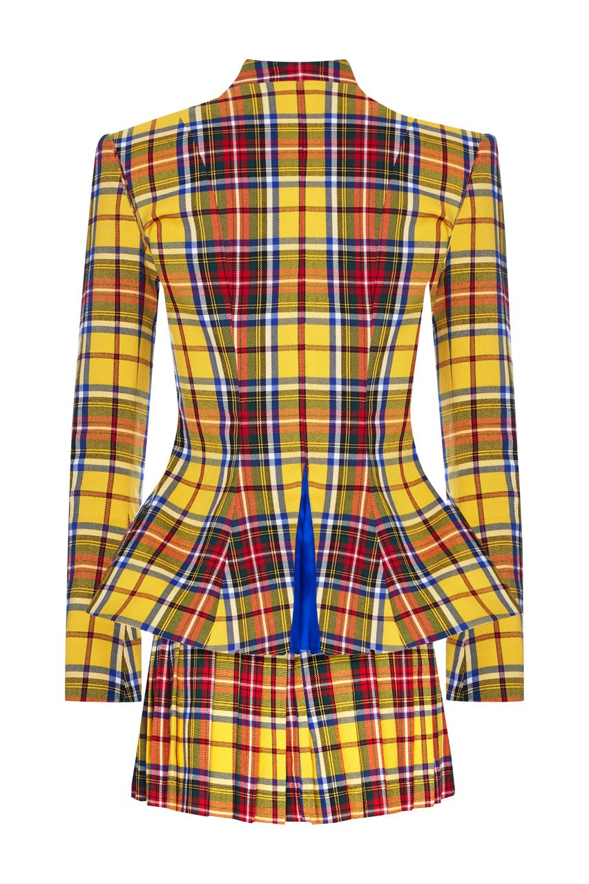 Pleated Skirt Yellow Plaid Skirt And Blazer Yellow As If Mini