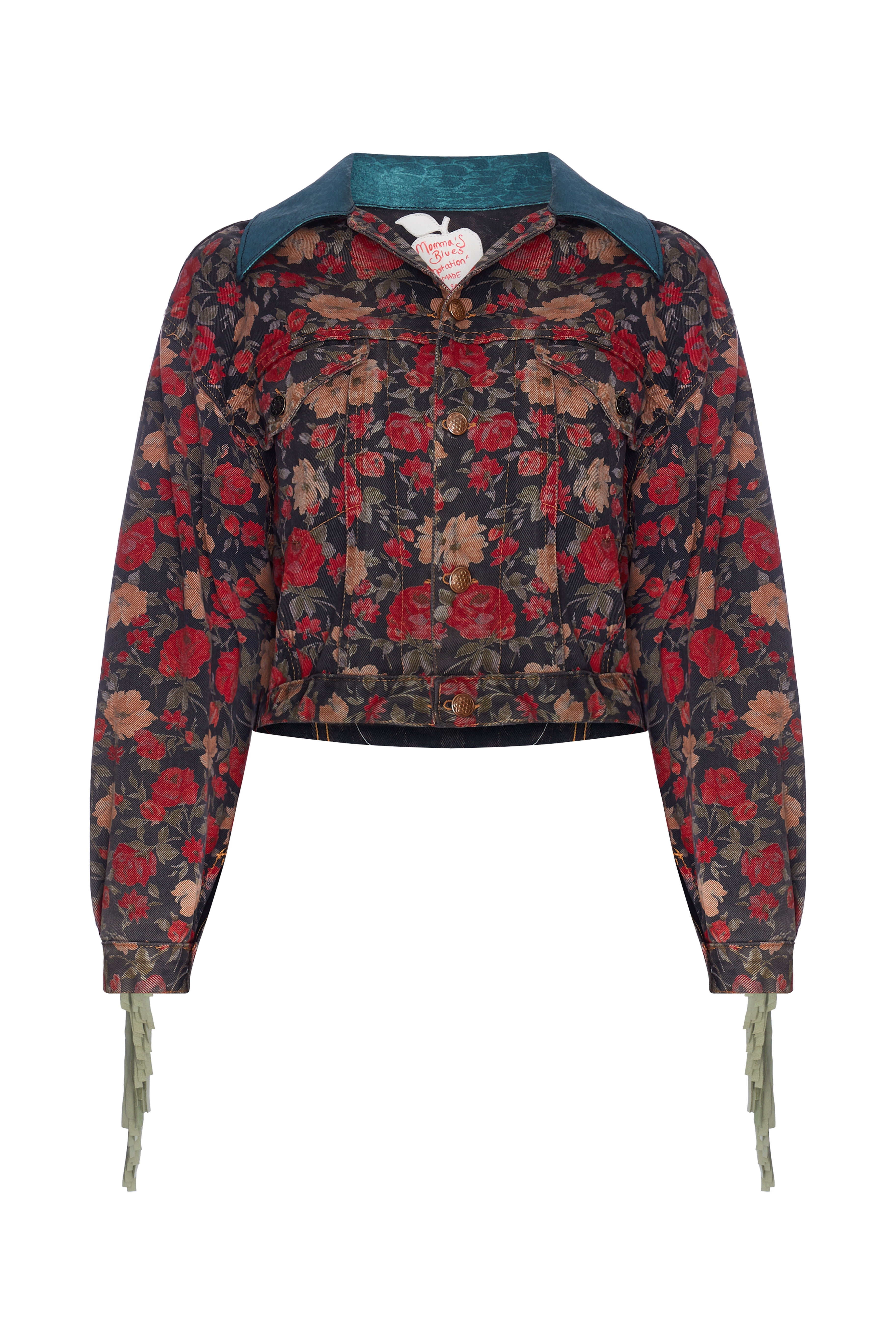 Temptation' Floral Fringed Jacket with Apple and Serpent