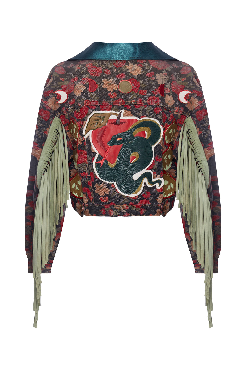 Temptation' Floral Fringed Jacket with Apple and Serpent - Annie's Ibiza