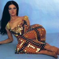 Spring Summer 1969 Paco Rabanne Bronze Metal Discs Couture Evening Gown.